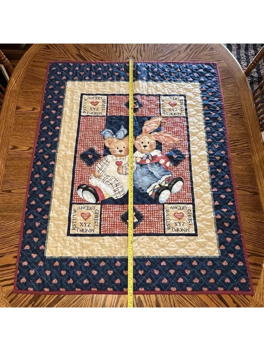 Teddy Bear Bunny Rabbit Vintage Quilted Baby Blanket 34x43 Nursery No Rips